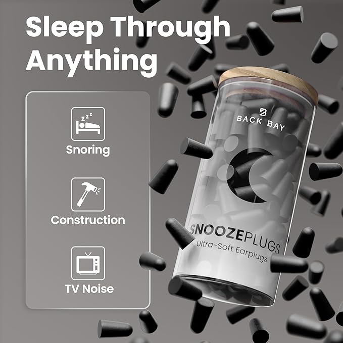 SnoozePlugs Ultra Soft Foam Earplugs for Sleeping, 60 Pairs Comfortable Foam Ear Plugs for Side Sleepers- 33db NRR Nightime Earplugs for Snore Blocking, Noise Canceling Sleep Noise Reduction