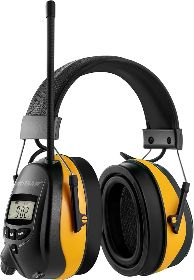 Upgraded AM FM Radio Headphones with Bluetooth 5.4,NRR 25dB Safety Ear Muffs for Noise Reduction,LCD Headset,Built-in Mic,2000mAh Rechargeable Hearing Protection for Walk,Lawn Mowing,Workshop(Yellow)