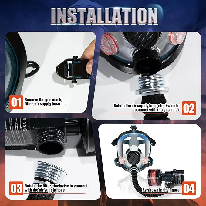 Portable PAPR Respirator System - Powered Air Purifying Respirator with 40mm Filter | Full Face Gas Mask for Dust Paint Spray