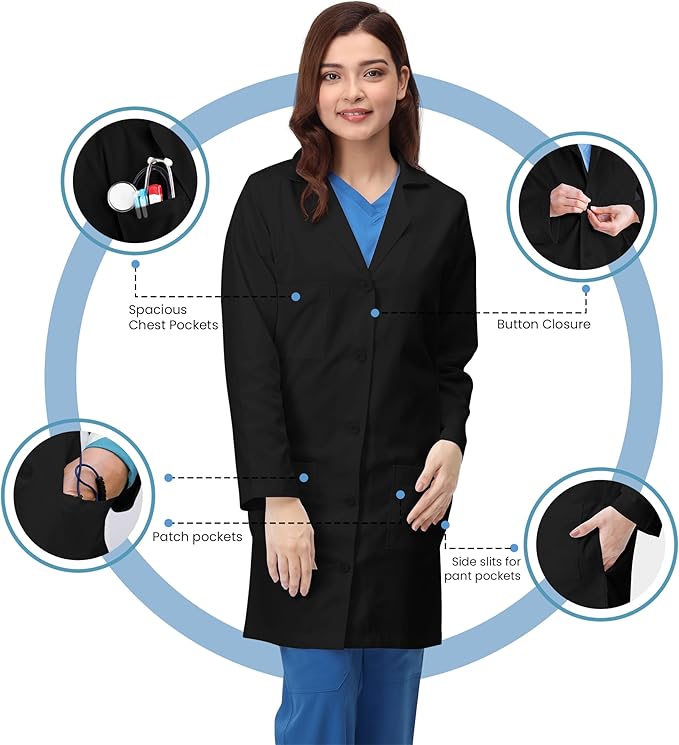 NY Threads Professional Lab Coat for Women, Long Sleeve Medical Coat