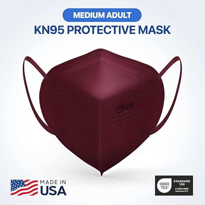 BNX KN95 Face Masks Made in USA (Adult Large, Adult Medium, Kids Small) (Earloop) (Model: E95/E95M/E95S)