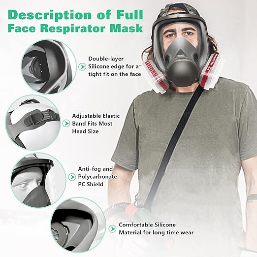 ANUNU Full Face Respirator Mask - Gas Mask with Filters for Chemical, Paint Vapors, Gases, Dust, Sanding, Welding, Woodworking, Machine Polishing
