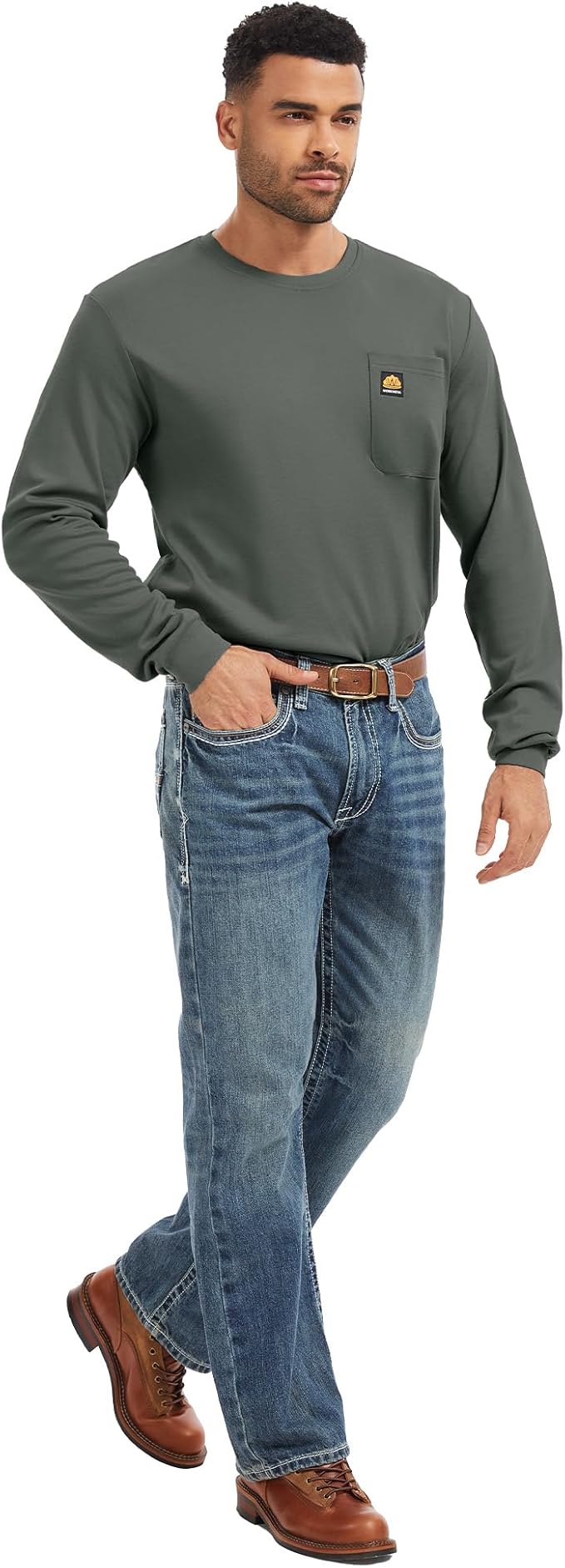 WORKWEYA Men's FR Shirts 6.5oz Lightweight Long Sleeve Flame Resistant T-Shirt NFPA 2112/CAT2