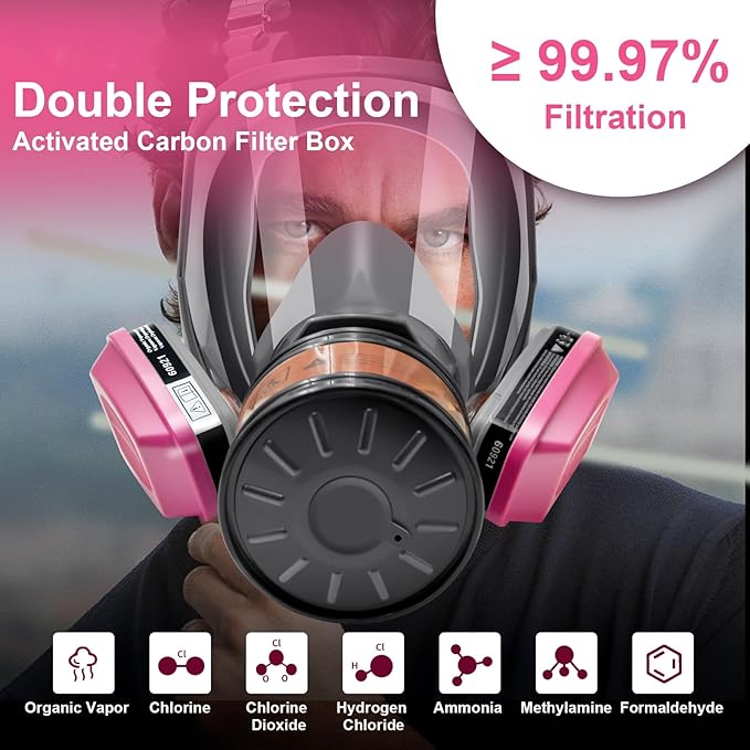 Full Face Respirator Mask, 6800 Reusable Respirator Mask with Filters 60921, Anti-fog, Ideal for Paint, Spray, Dust