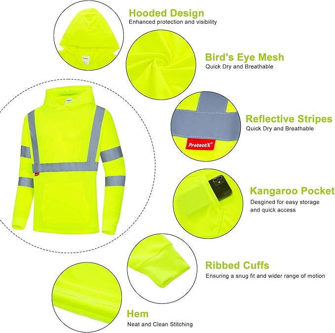 ProtectX High Visibility Long Sleeve Shirts Reflective Hi Vis Safety Shirt for Men Women Class 2-3 Construction Shirt 1 Pack