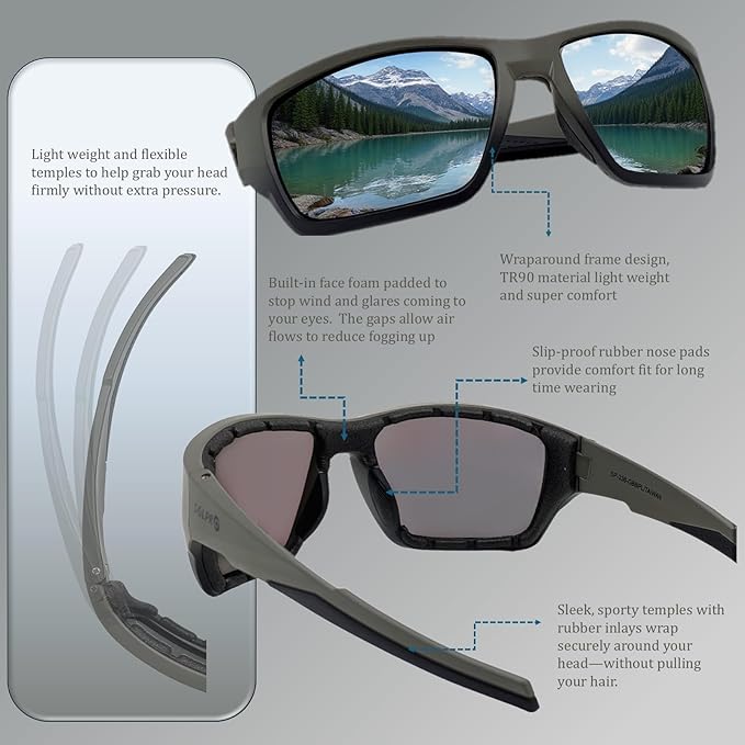 Polarized Riding Sunglasses Foam Padded Wraparound Fit Men Women Motorcycle Driving Running Cycling Fishing