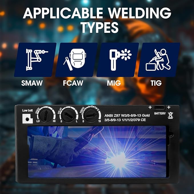 2x4 Auto Darkening Welding Lens, Gold Welding Filter Adjustable Shade 5-13, HD True Color Technology for Pancake and Pipeliner Welding Hoods, Fits Standard Welding Helmets (Thickness 5/16 Inch)