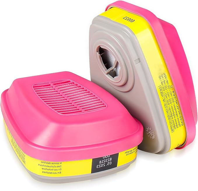 (1 Pair) 60923 Respirator Cartridge Particle Filter, Helps Protect Against Organic Vapors, Acid Gases, Chemical and Particulates