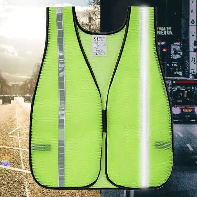 SIFE 1 Pack High Visibility Reflective Safety Vest,Made from Breathable and Neon Yellow Mesh Fabric,light weight for Man and Woman(Yellow-White, 1 pack)