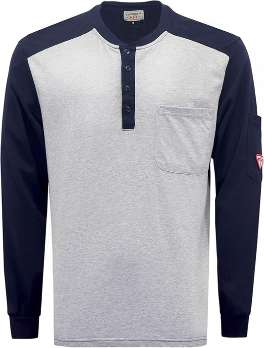 TICOMELA FR T Shirt Flame Resistant Shirt 5.5oz 100% Cotton Light Weight Workwear Men's Long Sleeve Henley Shirts