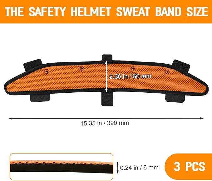 Hard Hat and Safety Helmet Sweatbands Liner Accessories, Washable Sweat Band Cooling, Suspension Replacement for Hard Hats Reusable Insert Replacement, Orange, 3 PCS