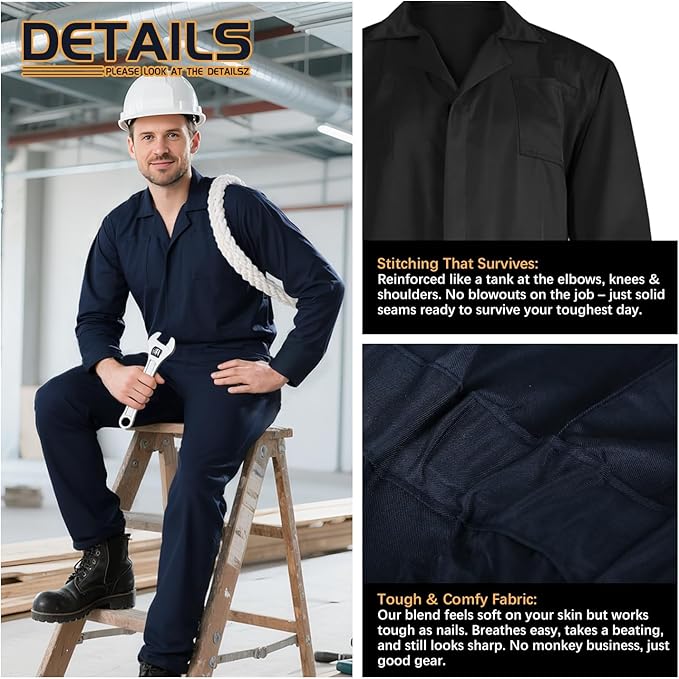 UQJE Coveralls for Men Work Navy Blue Adult Jumpsuit Coveralls Halloween Costume