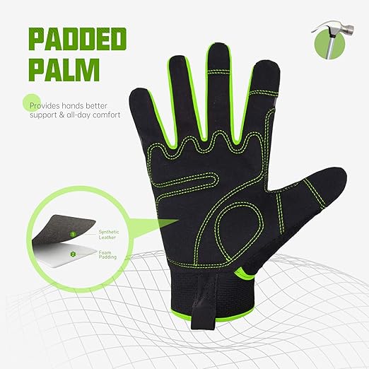 HANDLANDY Work Gloves Mens & Women, Utility Safety Mechanic Working Gloves Touch Screen, Flexible Breathable Yard Work Gloves (Extra Large, Green)