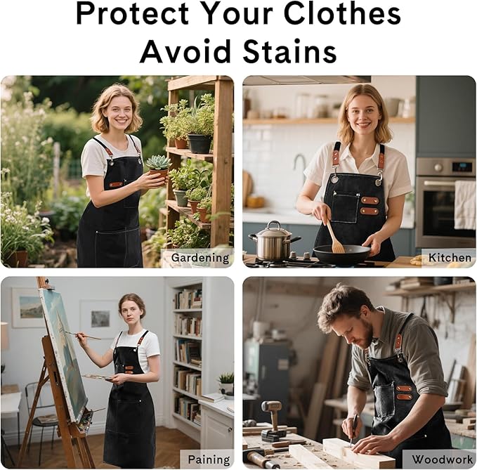 Chef Aprons for Women Men with Large Pockets, Polyester cotton hick canvas Waterproof Work Aprons,Adjustable Straps