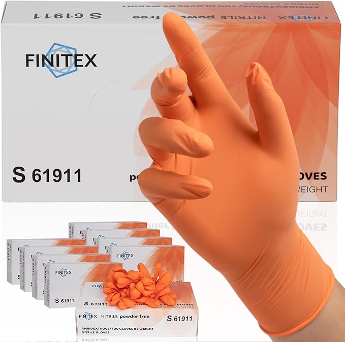 FINITEX Nitrile Disposable Gloves - Orange, 3.5mil, 1000PCS, Powder-Free, Cleaning, Medical, Food Gloves