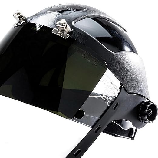 Sellstrom DP4 Face Shield - Lightweight Mask with High Impact Crown & Ratchet Headgear for Work, Grinding, Plasma/Flame Cutting - ANSI Z87.1 - Clear Anti Fog Polycarbonate Window - UV/IR Flip Up Visor