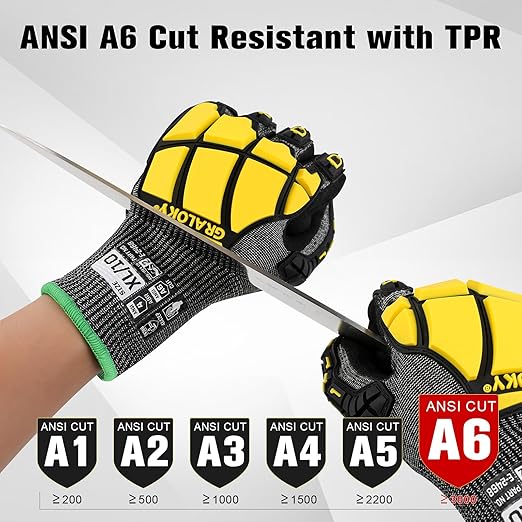 Work Gloves Men, ANSI A6 Cut Resistant Gloves, Impact Gloves for Men Women, Safety Work Gloves with TPR Protection, Nitrile Coated Heavy Duty Work Gloves, Touchscreen Mechanic Gloves, Large