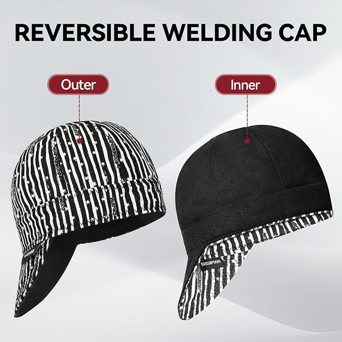 ARCCAPTAIN Reversible Welding Cap, 8 Panel Protective Welders Cap, 10 oz Fireproof Cotton Comforts for Safety and Protection While Welding to Men Women, Line, 7