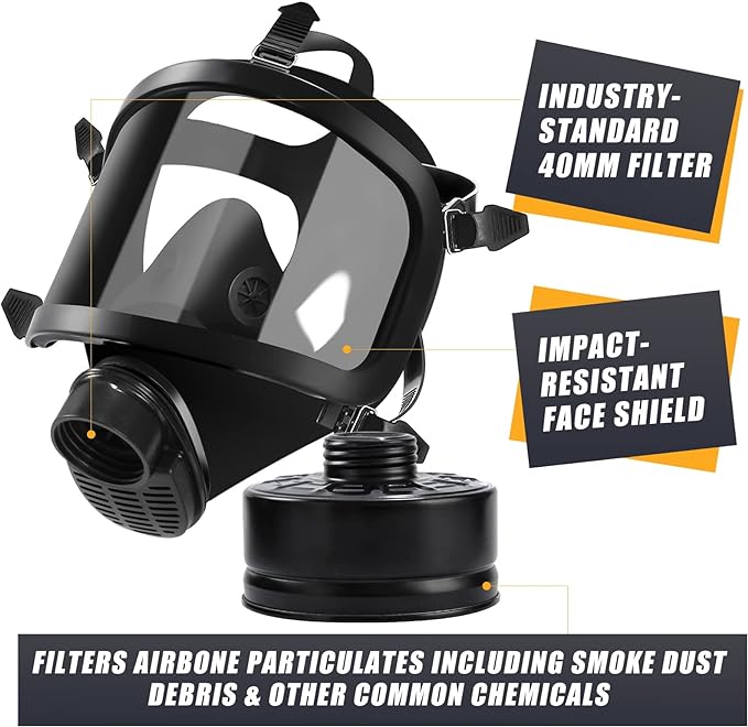 Full Face Respirator Mask with Filters, Anti-Fog Lens Anti-Gas Anti-Dust Gas Mask Against Vapours & Particles, Paint