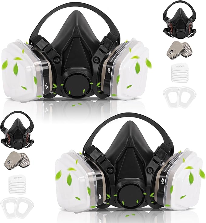 2 Set Respirator Mask, Reusable Half Face Respirators with Filters, Gas Masks Survival Nuclear and Chemical Against Gases,Dust/Organic Vapor/Chemicals