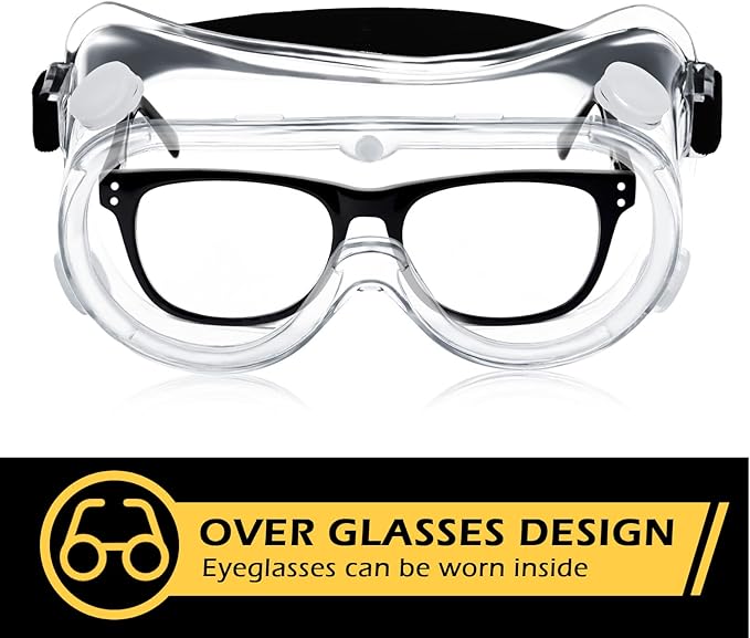 Yunsailing 30 Pack Protective Safety Goggles Clear Lab Over Glasses Anti Fog Eye Protection Goggles for Men Women(Clear, Black)