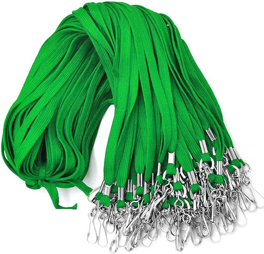 Beebel Lanyards 100 Pack Green Lanyards with Swivel Hook Clips for ID Name Badge Holder