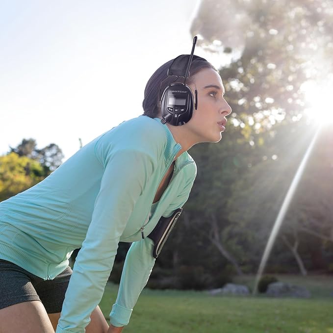 AM/FM Radio Headphones 25dB NRR,Noise Reduction Safety Earmuffs,Digital Display Headset,Powered by AA Battery,Hearing Protection for Walkman Mowing Lawn Work(Yellow)