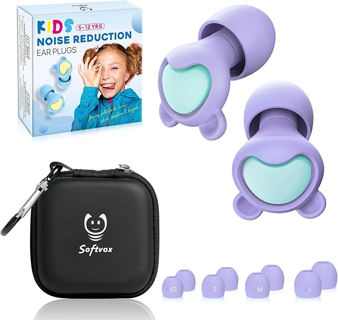 Kids Ear Plugs (6-12 yrs) - Reusable Kids Ear Protection for Focus, Travel, Concerts, Socializing, Events, Sleep, Anxiety, Noise Sensitivity – 26 dB Noise Reduction Relief Children Earplugs
