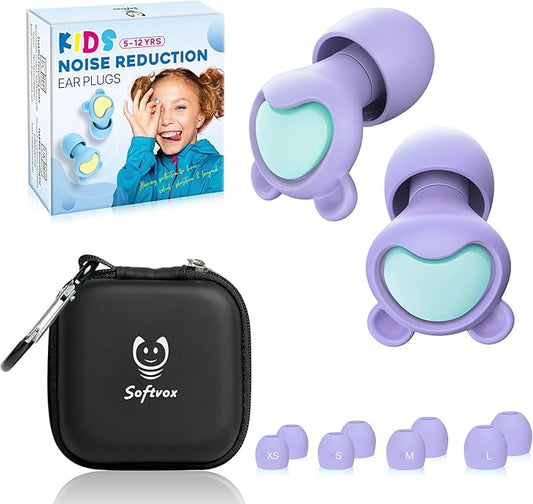 Kids Ear Plugs (6-12 yrs) - Reusable Kids Ear Protection for Focus, Travel, Concerts, Socializing, Events, Sleep, Anxiety, Noise Sensitivity – 26 dB Noise Reduction Relief Children Earplugs
