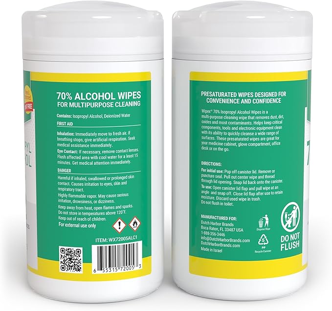 Wipex 70% Isopropyl Alcohol Wipes for Electronics - 80ct Large Lint Free IPA Tech Wipes in Sealed Canister to clean Surfaces, Electronics, Computer Screens, Glasses and Sensitive Devices, 1 Pack