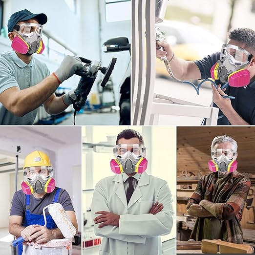 Pro Anti-fog Half Face Respirator Mask - Reusable Gas Cover Organic Vapor Masks Survival Nuclear, with 60923 Cartridges & Goggles for Woodworking,Dust,Formaldehyde,Epoxy Resin,Sanding,Cutting,welding
