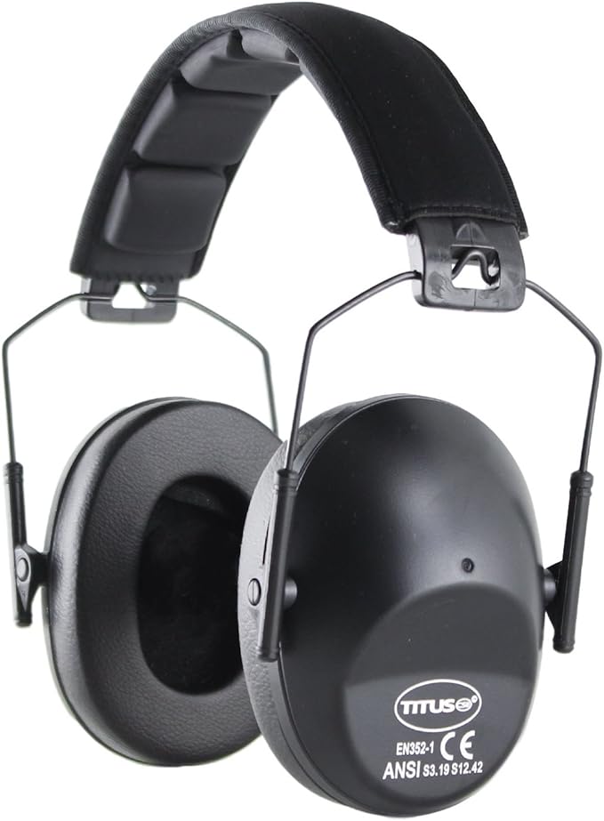 TITUS 2-Series Premium Low Profile Earmuffs, ANSI Rated, High NRR Noise Reduction, Durable Sport Band, Hearing Protection PPE