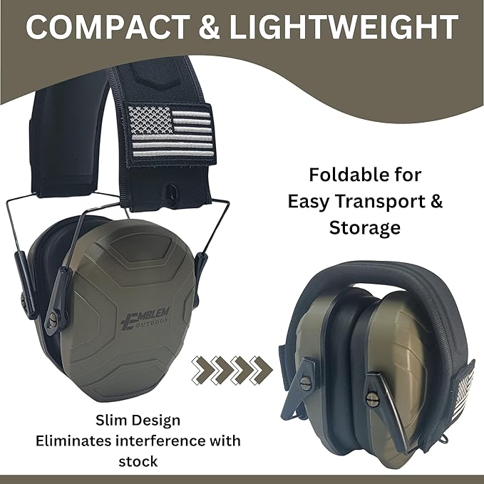 Shield XT Shooting Ear Protection for Gun Range | NRR 24dB | Construction Hearing Protection for Adults and Kids | Slim Noise Reducing Ear Muffs for Sport and Safety (OD Green) by Emblem OD