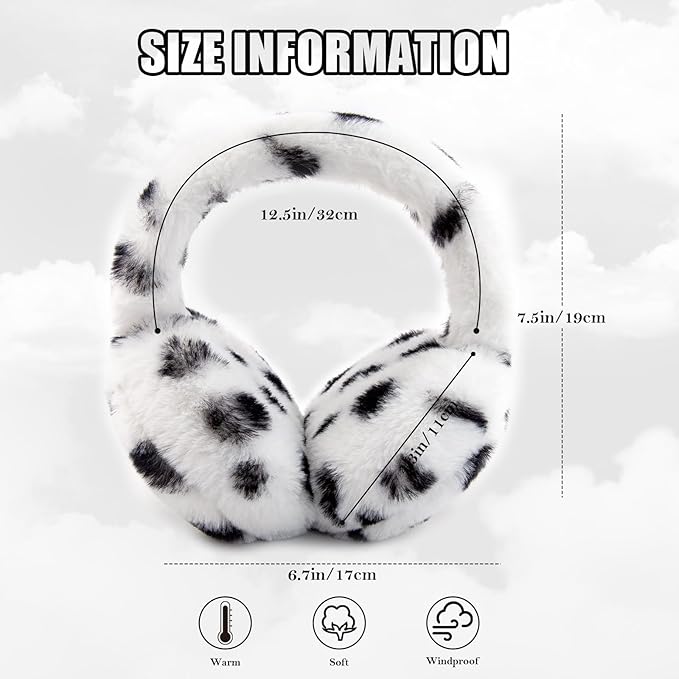 Winter Ear Muffs for Women Girls Faux Fur Cute White Earmuffs Fluffy Ear Warmers Foldable Ear Covers Outdoor