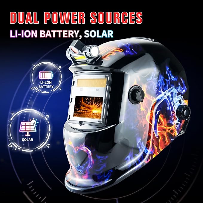 Welding Helmet with Light True Color Auto Darkening Welding Helmets for Men Solar Powered Welding Hood with 2 Arc Sensor Wide Shade 4/9-13 for TIG MIG ARC Cool Welder Mask (TRQ-HD11)