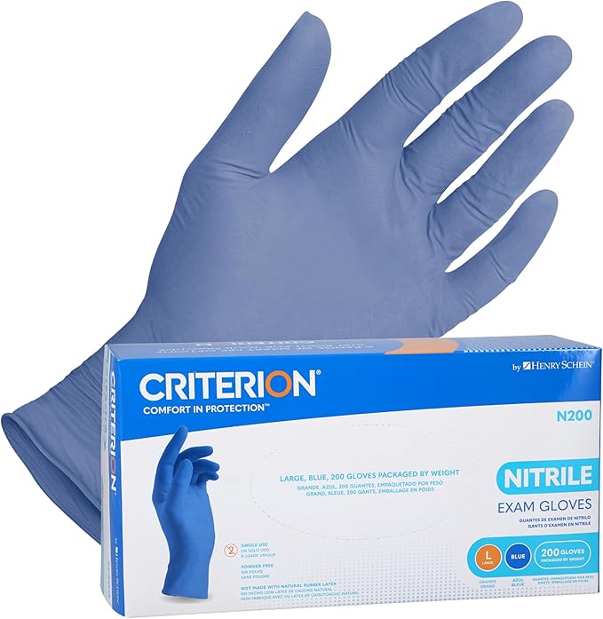 Criterion N200 Nitrile Exam Gloves, Latex-Free, Textured, Blue, Disposable, Ambidextrous, 200/Box