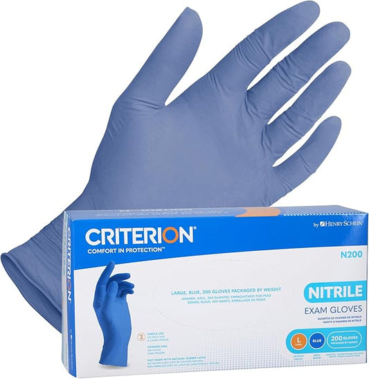 Criterion N200 Nitrile Exam Gloves, Latex-Free, Textured, Blue, Disposable, Ambidextrous, 200/Box