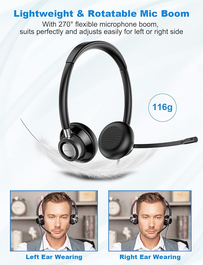 New bee USB Headset with Microphone for PC, Computer Headset with in-line Mute Volume Control Wired Headset for Laptop, Skype, Zoom, Call Center, Meetings, Webinar, Home