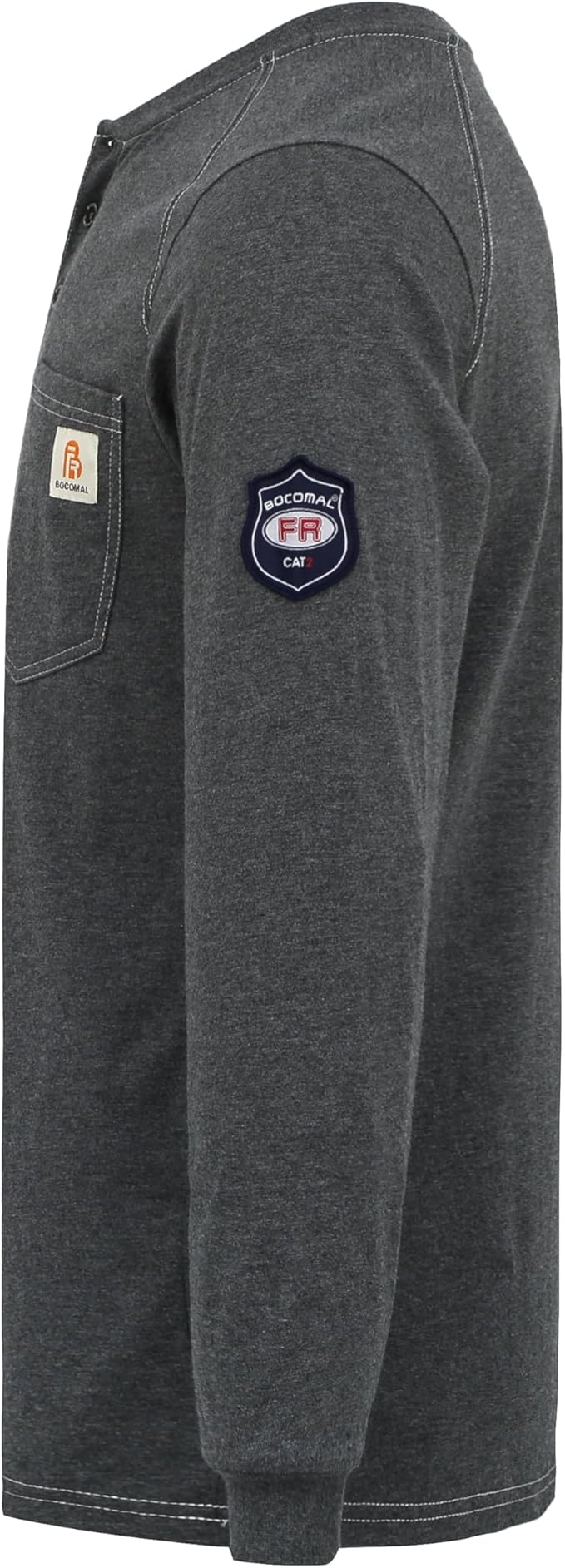 BOCOMAL Men's FR Shirt Pocket Henley Lightweight Flame Resistant Cotton Long Sleeve Workwear UL NFPA2112 CAT2 Welding Tee