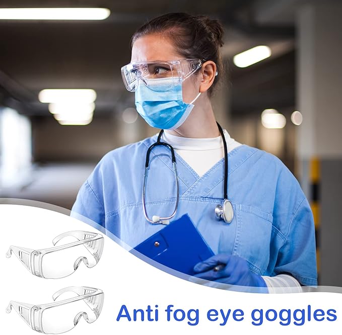Queekay Safety Glasses over Eyeglasses Anti Dust Impact Scratch Safety Goggles for Men Women Nurses Workers Architect Lab