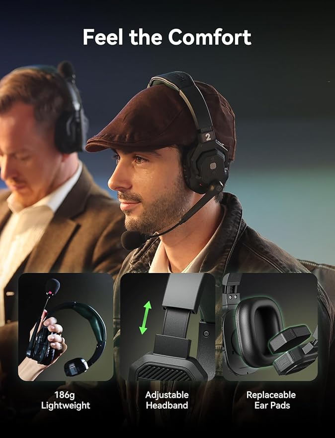 Hollyland Solidcom SE PRO 4-Users ENC Noise Cancellation Wireless Intercom Headset System 400m/1312ft Team Communication with 3.5mm Single Ear Headset for Movie Shoot Live Show (1.9GHz Version)