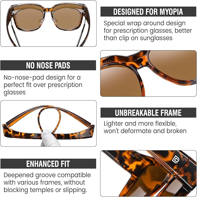 DUCO Fit Over Sunglasses for Men Women Wear Over Glasses Retro Wrap Around Polarized Sun Glasses UV400 Protection DC8981