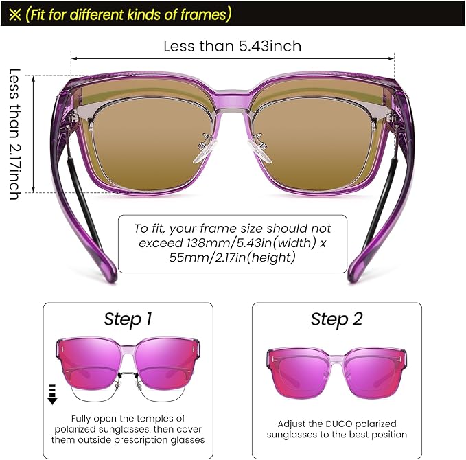 DUCO Fit Over Sunglasses for Men Women Wear Over Glasses Retro Wrap Around Polarized Sun Glasses UV400 Protection DC8981