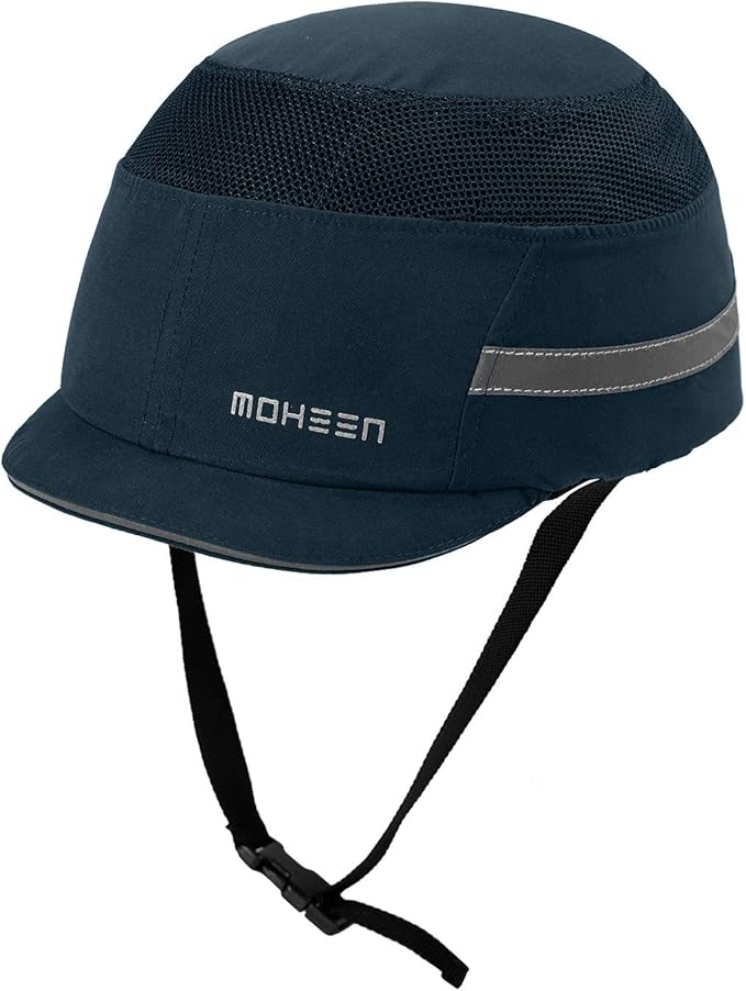 Lightweight Safety Bump Cap - Breathable Baseball Style Protective Hat with Reflective Stripes