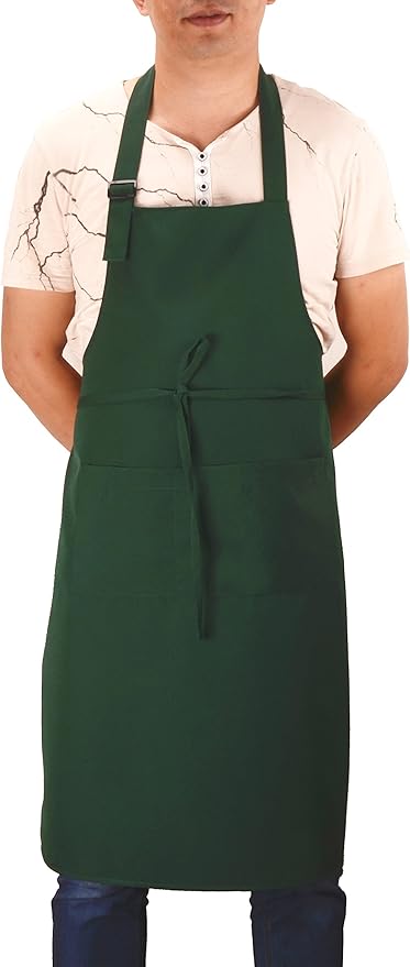 Christmas Green Professional Waterdrop Resistant Adjustable Extra Long Bib Apron 3 Pockets Home Kitchen Garden Restaurant Cafe Bar Pub Bakery for Cooking Chef Baker Servers Craft Unisex