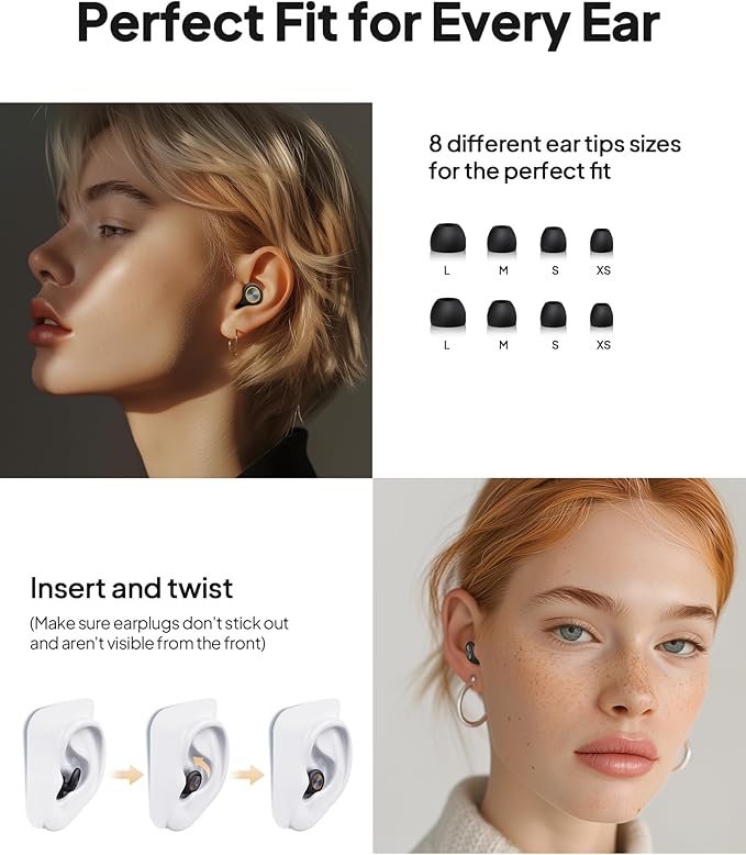 Ear Plugs for Sleeping Noise Cancelling, Reusable Silicone Ear Plugs for Sleeping with 8 Eartips and Case, 45dB Noise Reduction, High-Fidelity Hearing Protection Ear Plugs for Concert and Snoring