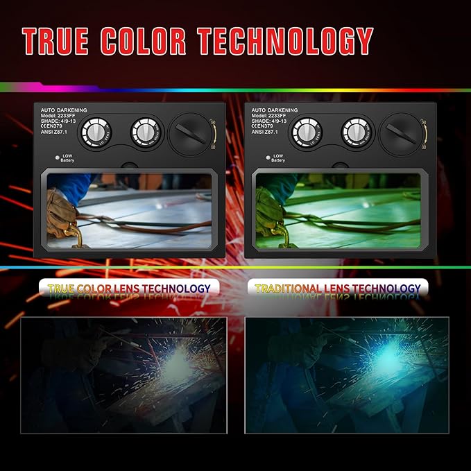 Welding Helmet with Light True Color Auto Darkening Welding Helmets for Men Solar Powered Welding Hood with 2 Arc Sensor Wide Shade 4/9-13 for TIG MIG ARC Cool Welder Mask (TRQ-HD12)