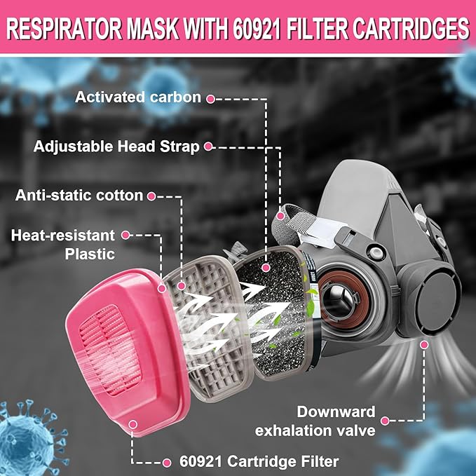 Full Face Respirator Mask, 6800 Reusable Respirator Mask with Filters 60921, Anti-fog, Ideal for Paint, Spray, Dust