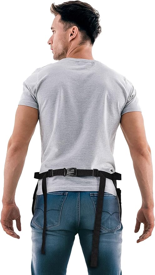 Under NY Sky Salon Waist Apron - Vegan Leather - 9 Pockets, 3 Loops - Hair Cut Holster for Tool Storage, Shears, Brush, Trimmer - Belt Pouch - Hair Stylist, Makeup Artist, Barber, Cosmetology - Black