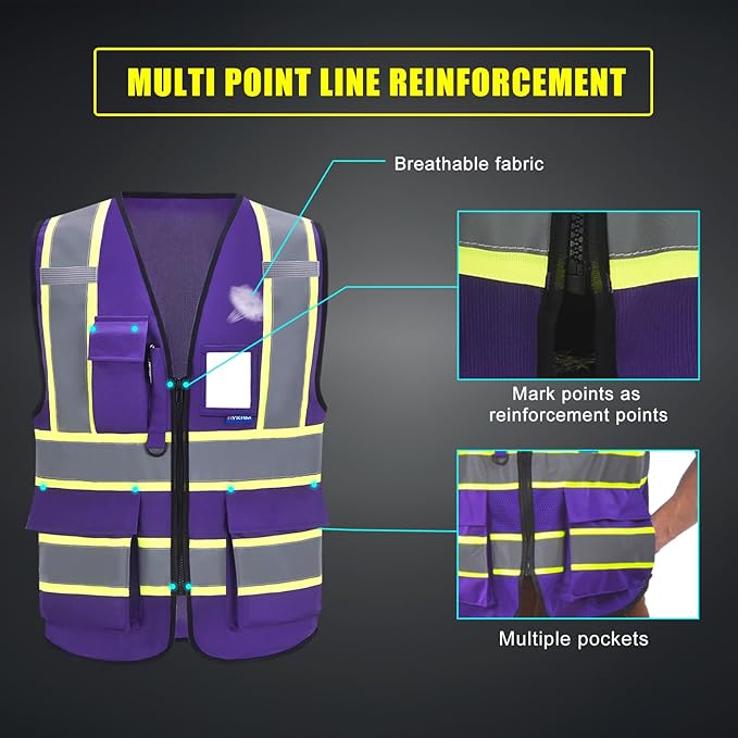 AYKRM 11 color High Vis Reflective Safety Vest for Women Men Security Pocket Zipper
